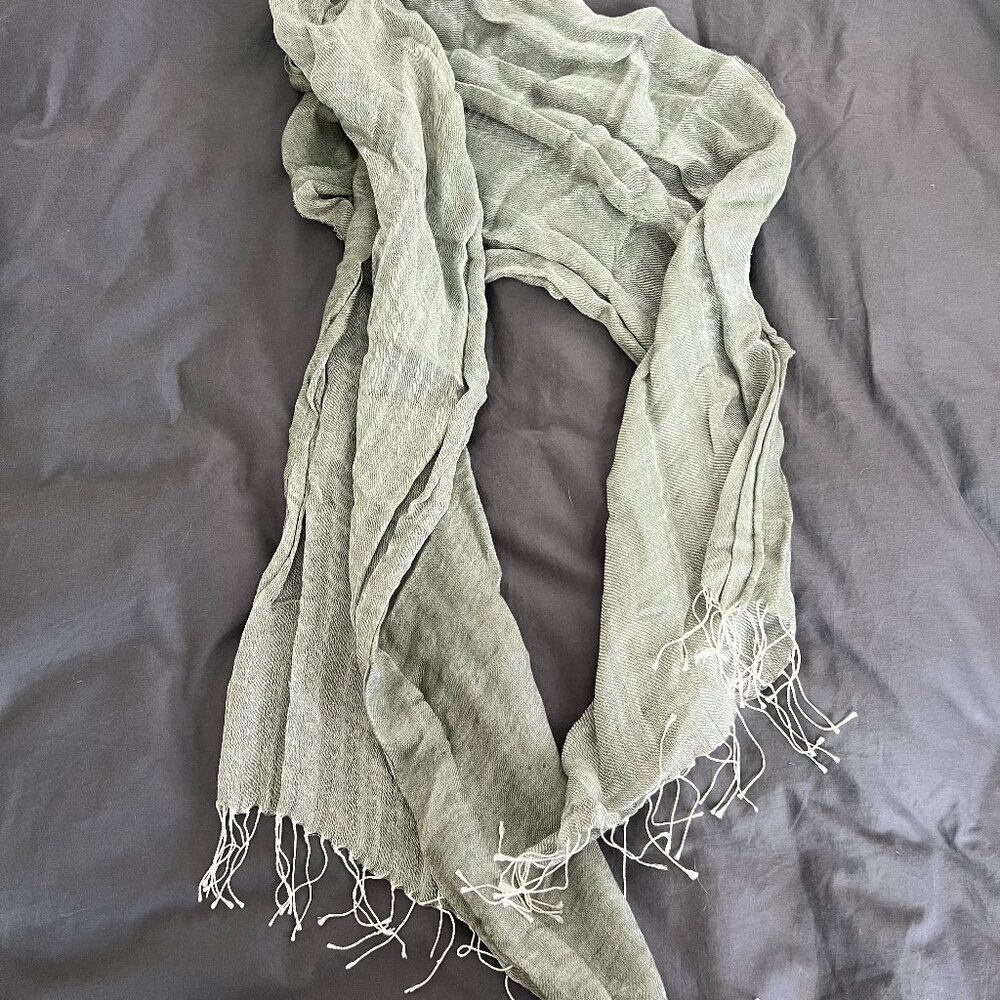 J. Crew gray / silver linen scarf with tassels
